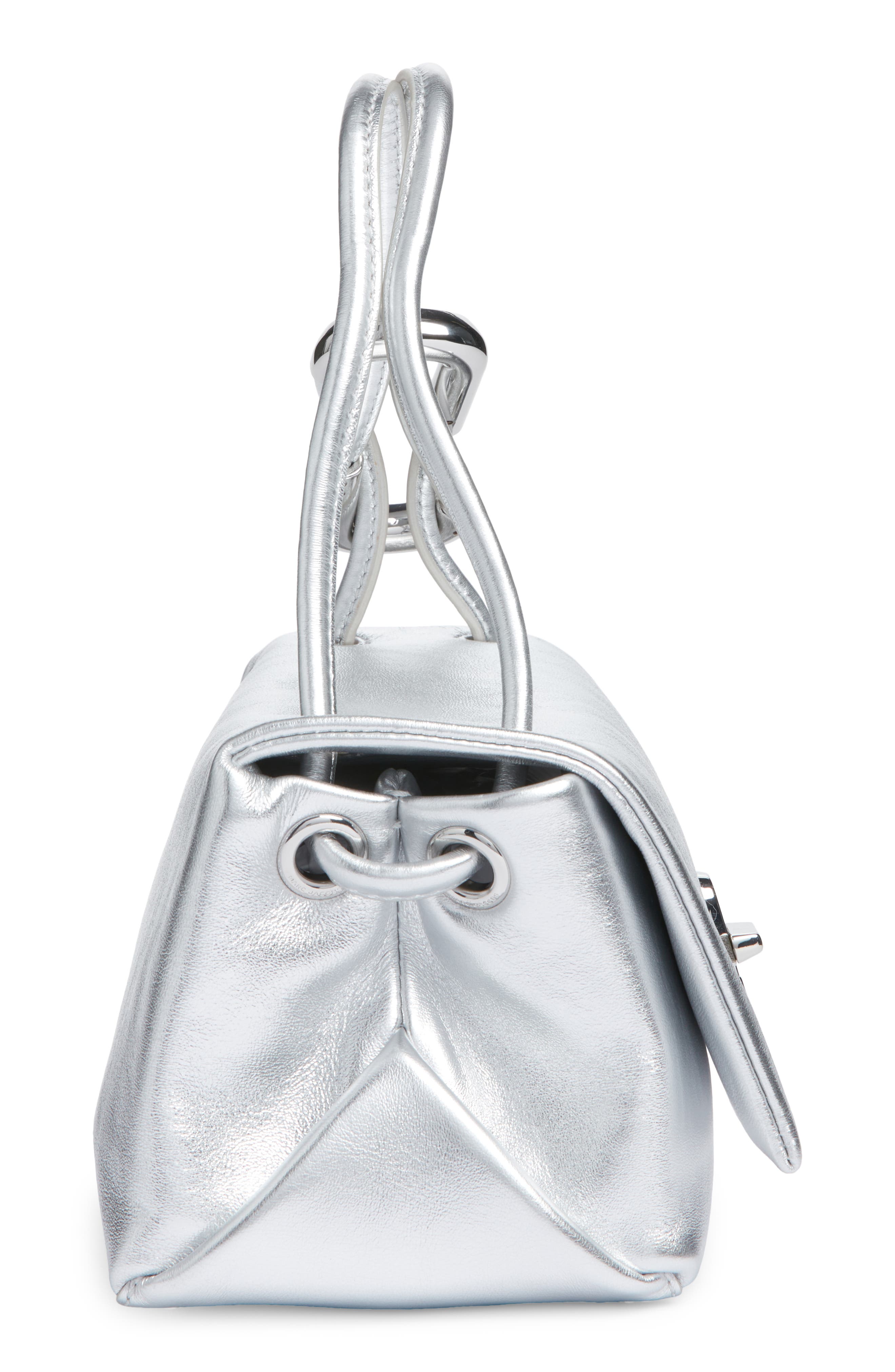 Marc Jacobs The Mini Dual Metallic Leather Handbag, Alternate, color, Silver