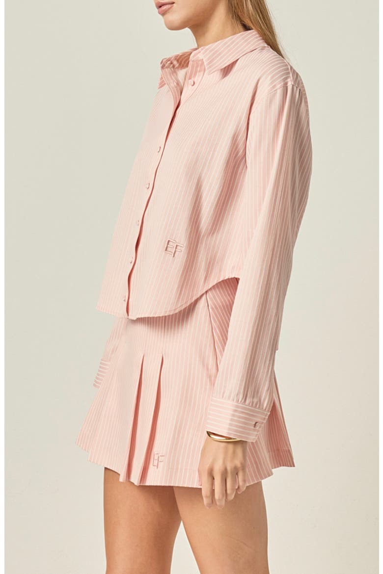 Sports Club Stripe Crop Button-Up Shirt, Alternate, color, PINK/ WHITE