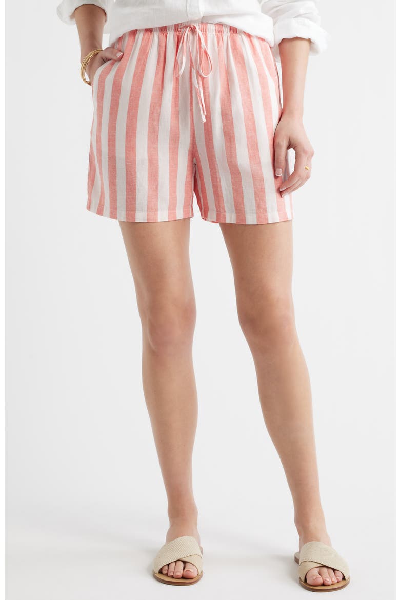 Easy Linen Blend Shorts, Main, color, PINK- CORAL CABANA STRIPE