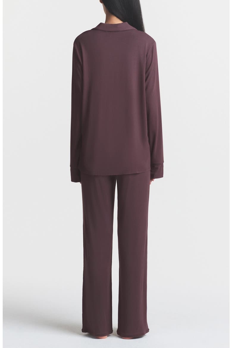 Sleep Long Sleeve Button-Up Pajamas, Alternate, color, RAISIN