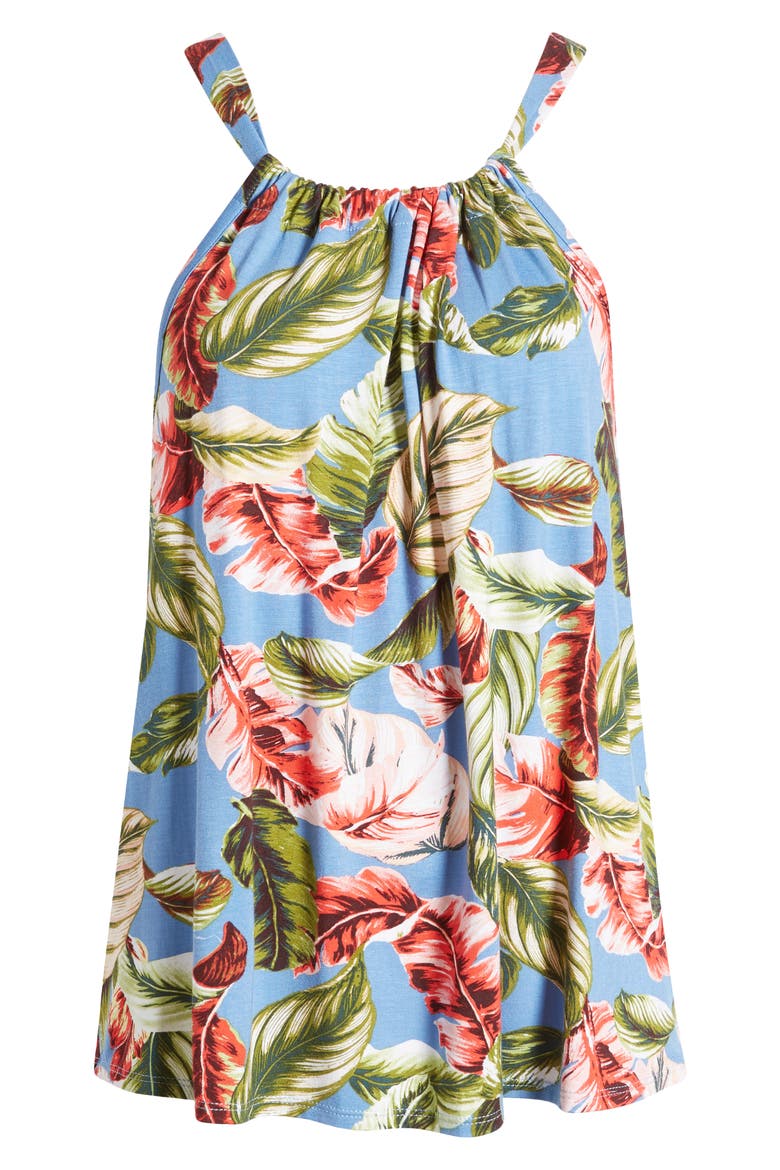Leaf Print Tank, Alternate, color, DENIM/ CORAL
