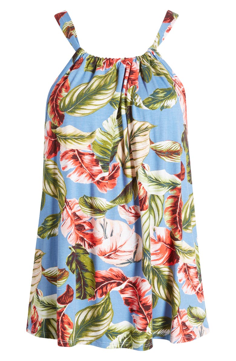 Loveappella Leaf Print Tank, Alternate, color, Denim/ Coral