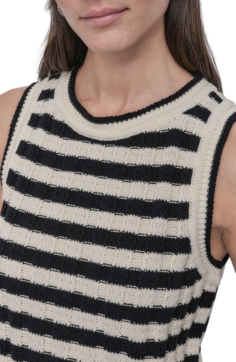 DKNY Jeans Stripe Rib Knit Sleeveless Top, Alternate, color, Black/ Eggnog
