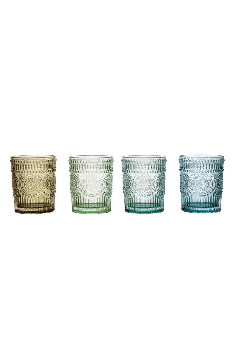 Storied Home 12 oz. Embossed Drinking Glass, 4 Colors, Main, color, Green