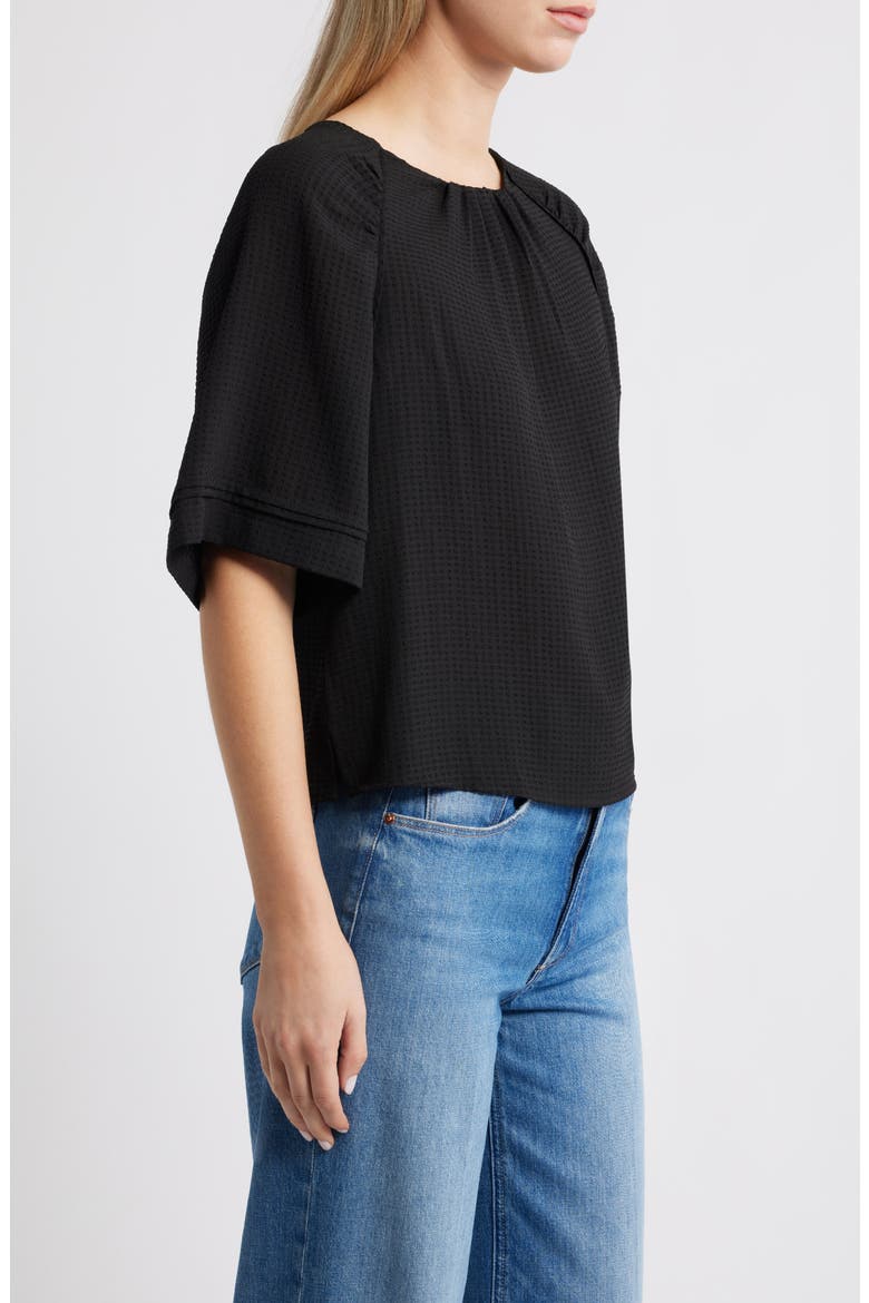 Shirred Bell Sleeve Top, Alternate, color, BLACK