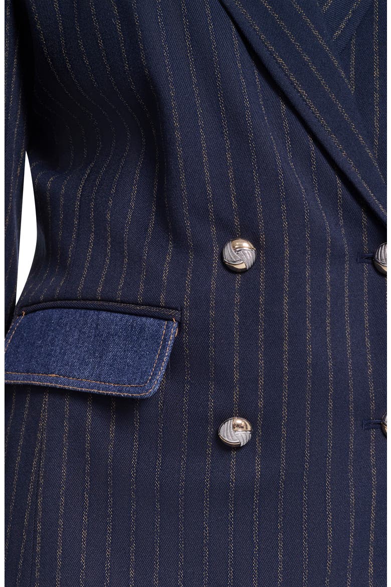 Denim Trim Striped Blazer, Alternate, color, NAVY/ GOLD