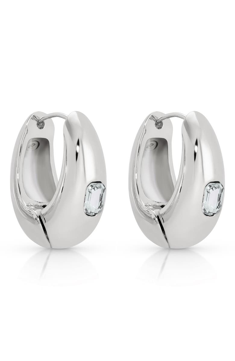 Ettika Deco Cubic Zirconia Hoop Earrings, Alternate, color, Silver