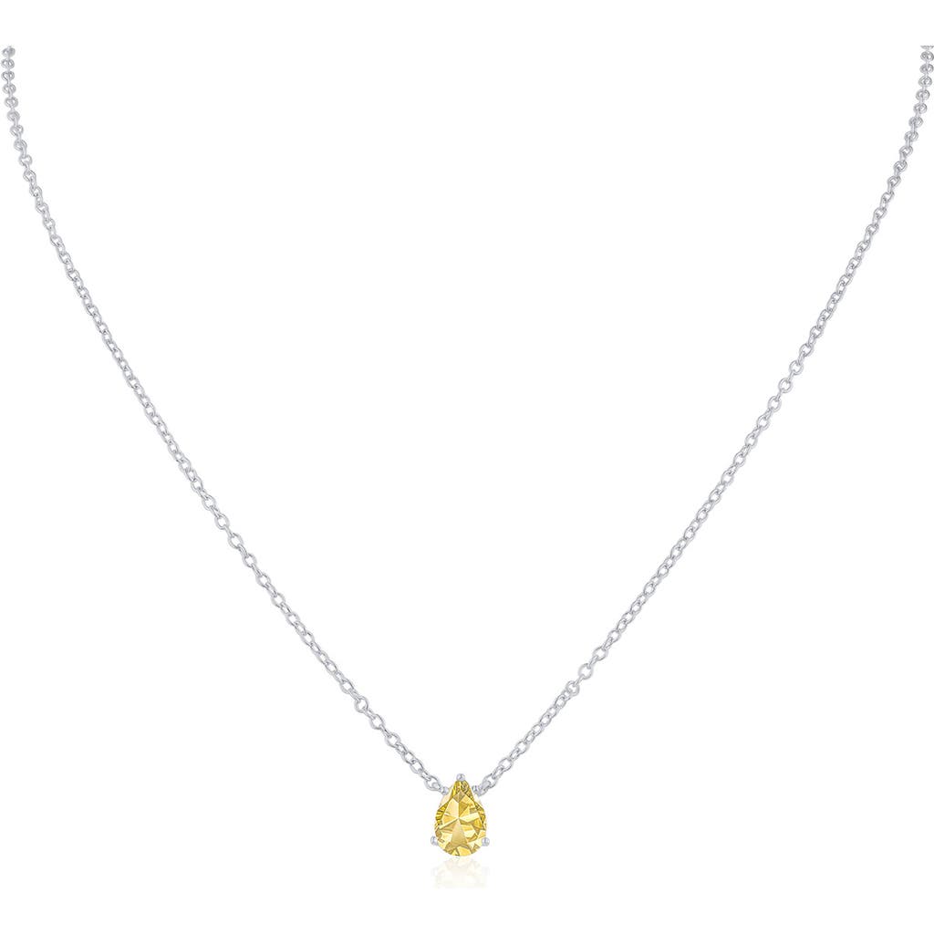 Cz By Kenneth Jay Lane Pear Cut Yellow Cubic Zirconia Pendant Necklace In Yellow/silver