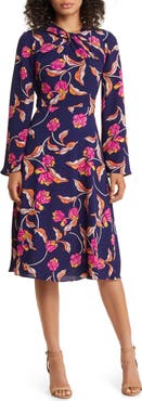 Maggy London Floral Twist Neck Long Sleeve Midi Dress
