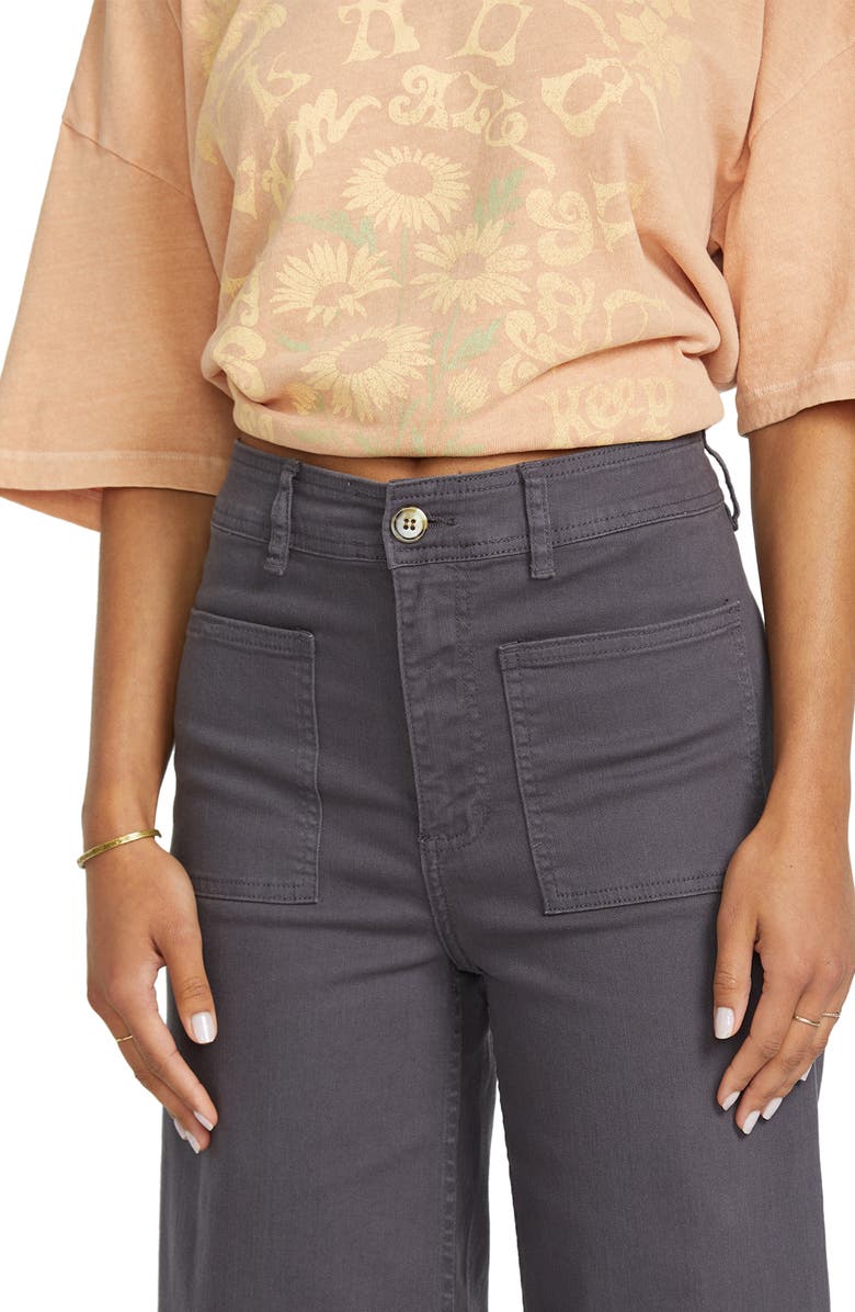 Billabong Free Spirit Stretch Cotton Crop Wide Leg Pants, Alternate, color, Black Sands