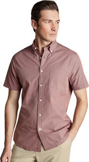 Charles Tyrwhitt Slim Fit Light Button-Down Collar Non-Iron Stretch Poplin Mini Gingham Short Sleeve Shirt