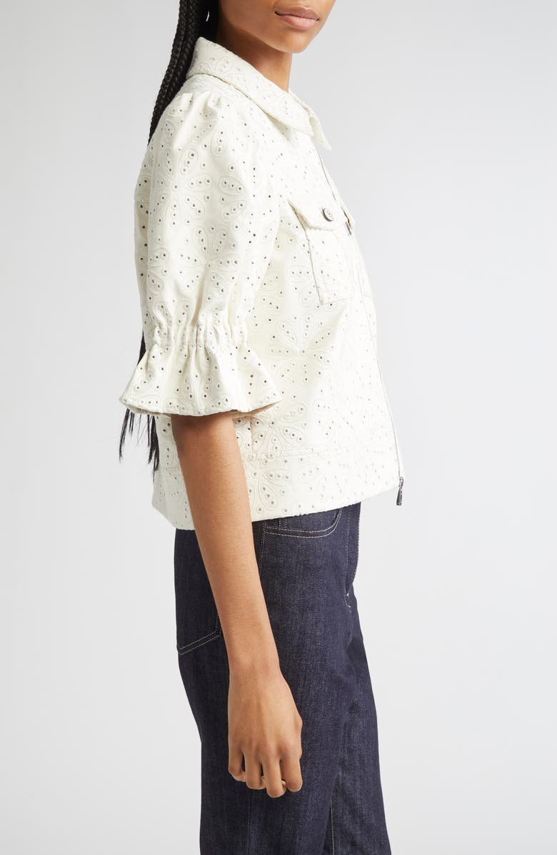 Cinq à Sept Holly Embroidered Faux Leather Jacket, Alternate, color, Ivory