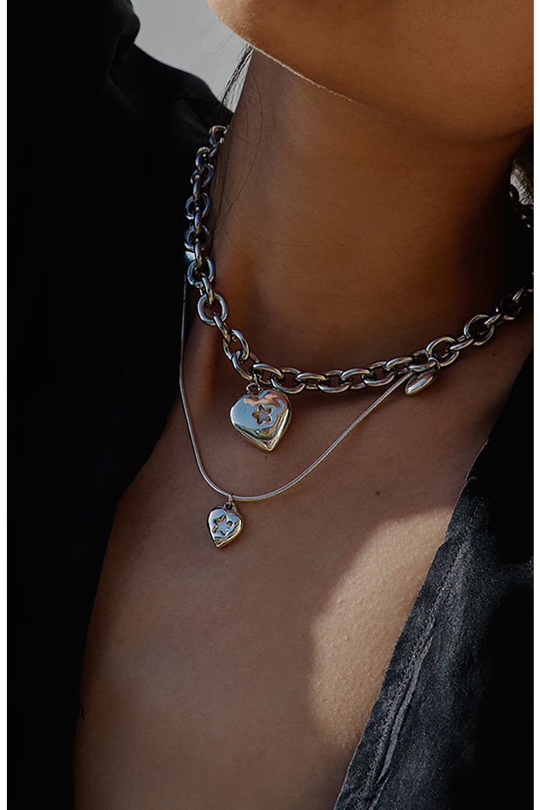 Mini Star Heart Snake Chain, Alternate, color, Silver