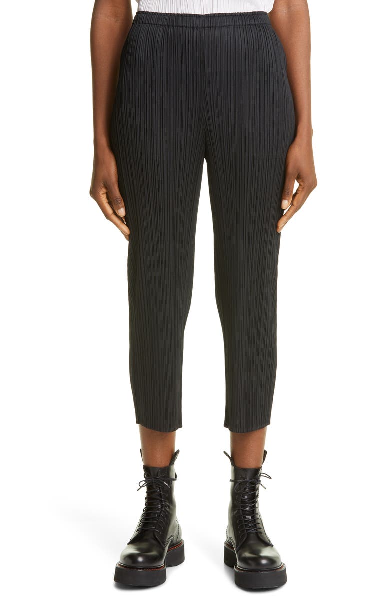 Pleats Please Issey Miyake Pleated Crop Skinny Pants, Main, color, Black