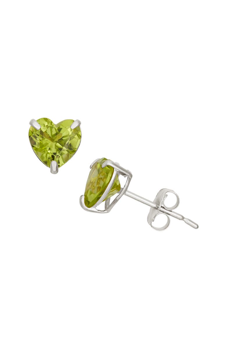 FZN 10K White Gold Semiprecious Stone Heart Stud Earrings, Main, color, 10K White Gold/ Peridot