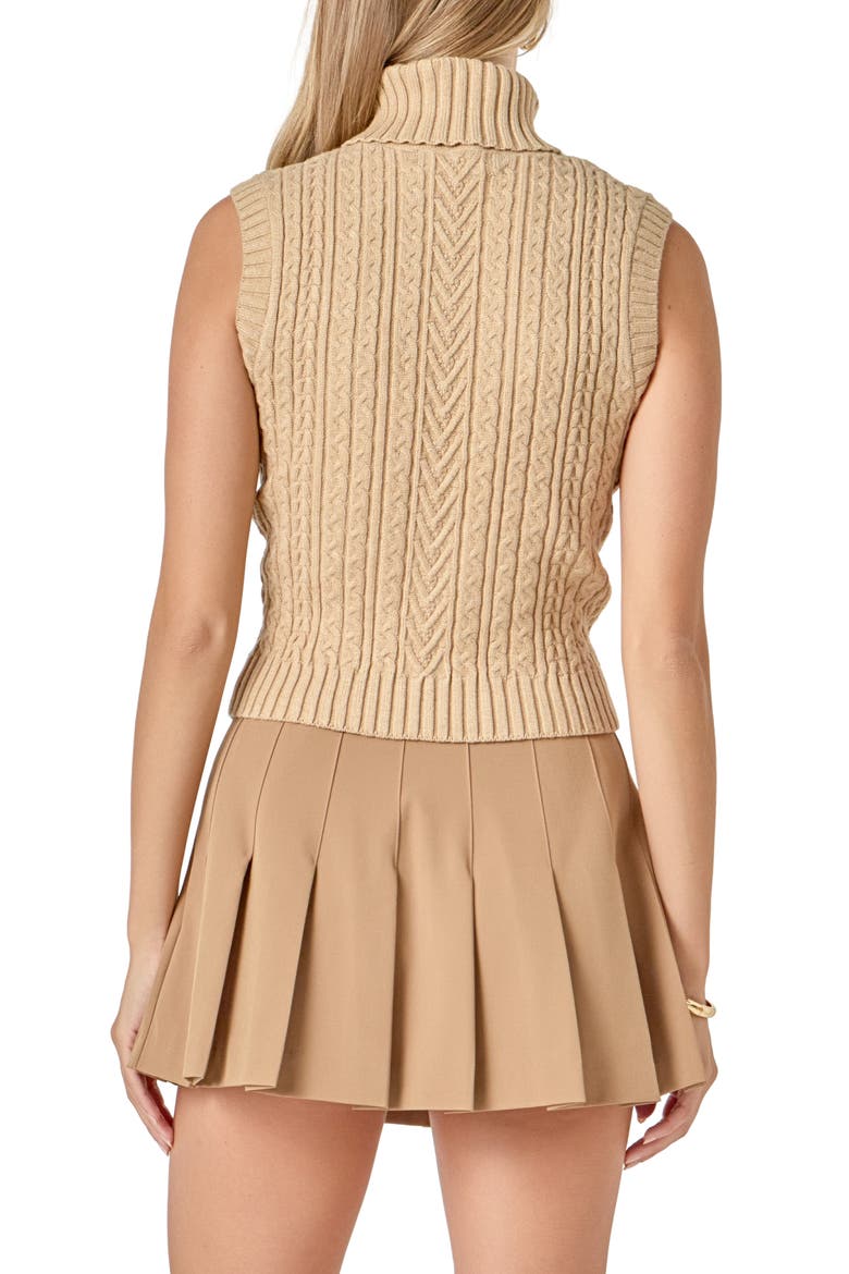 Cable Stitch Sleeveless Turtleneck Sweater, Alternate, color, BEIGE