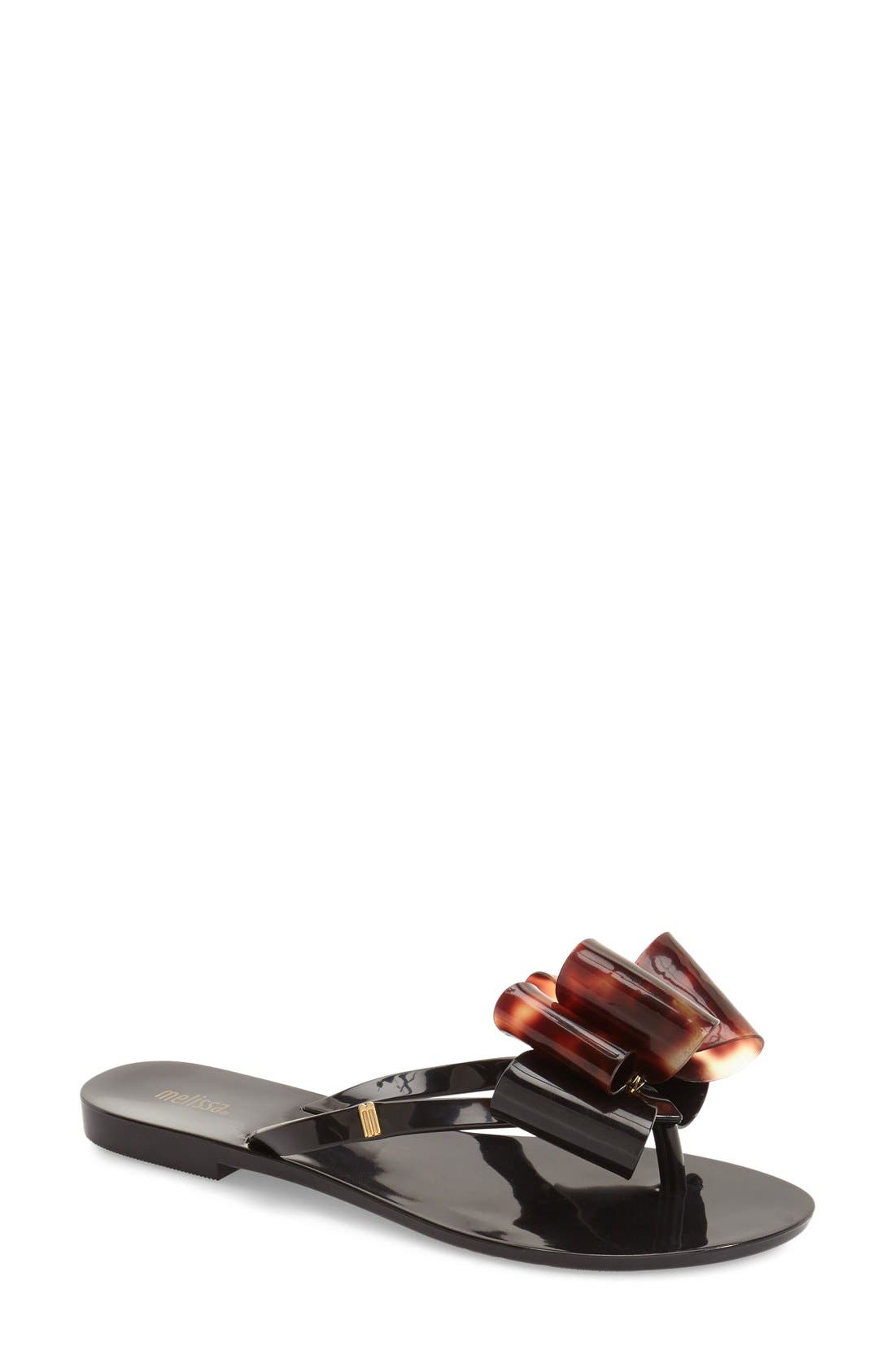 'Harmonic Bow' Jelly Flip Flop, Main, color, BLACK