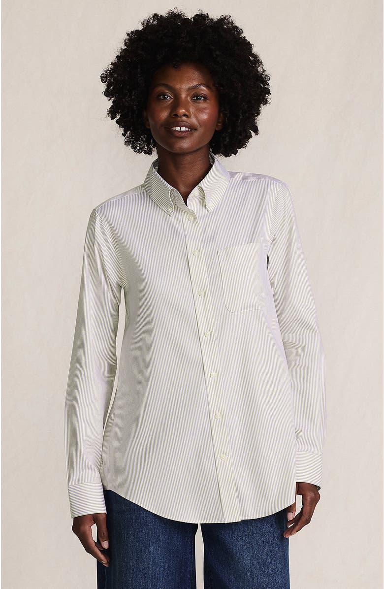 Lands' End No Iron Pinpoint Mens Fit Shirt, Main, color, Khaki Narrow Stripes