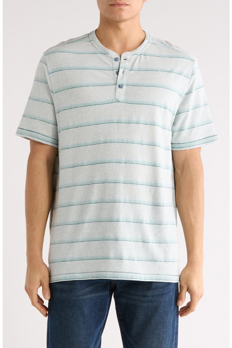 Soleil Stripe Short Sleeve Henley, Main, color, OVERCAST