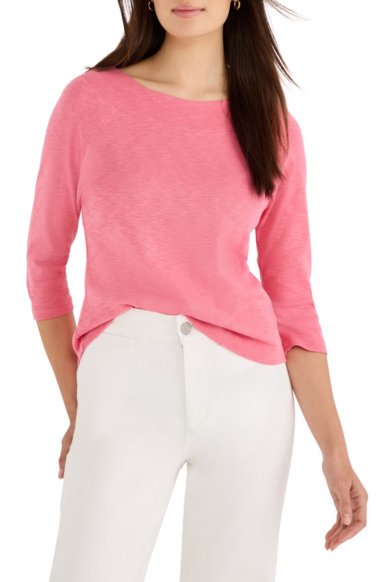 Boat Neck Three-Quarter Sleeve Cotton Blend Top, Main, color, RASPBERRY
