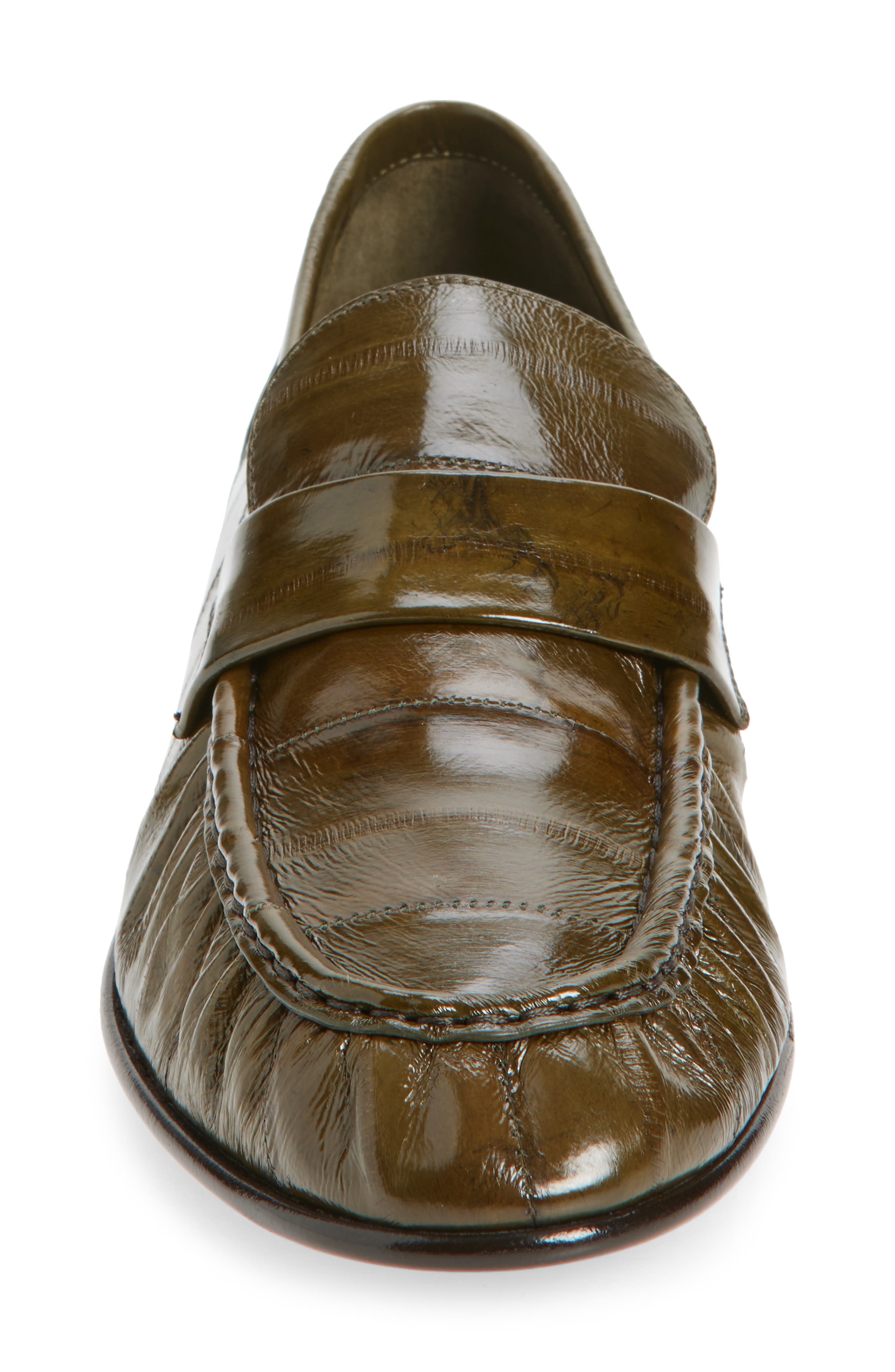 The Row Soft Eelskin Loafer, Alternate, color, Olive Oli