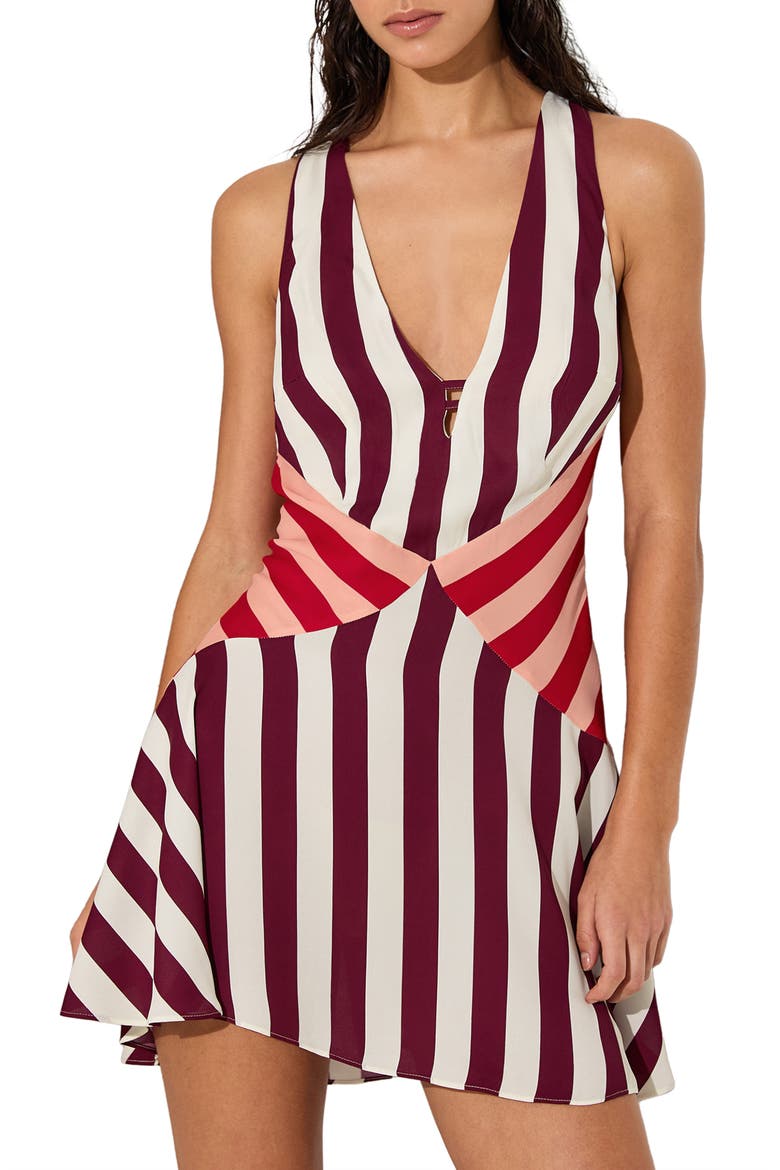 Esme Stripe Cover-Up Sundress, Main, color, BURGUNDY/ OFF WHITE