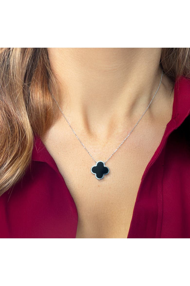 Extra Large Onyx Single Clover Necklace, Alternate, color, White Gold