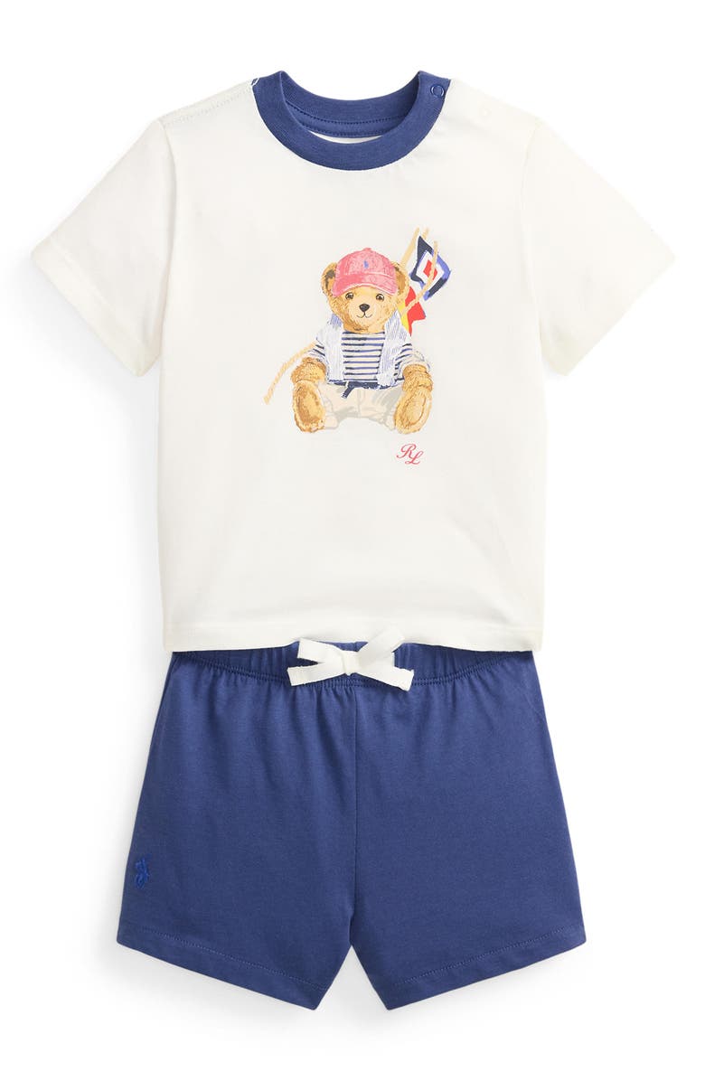 Ralph Lauren Cotton Jersey T-Shirt & Shorts Set, Main, color, Deckwash White