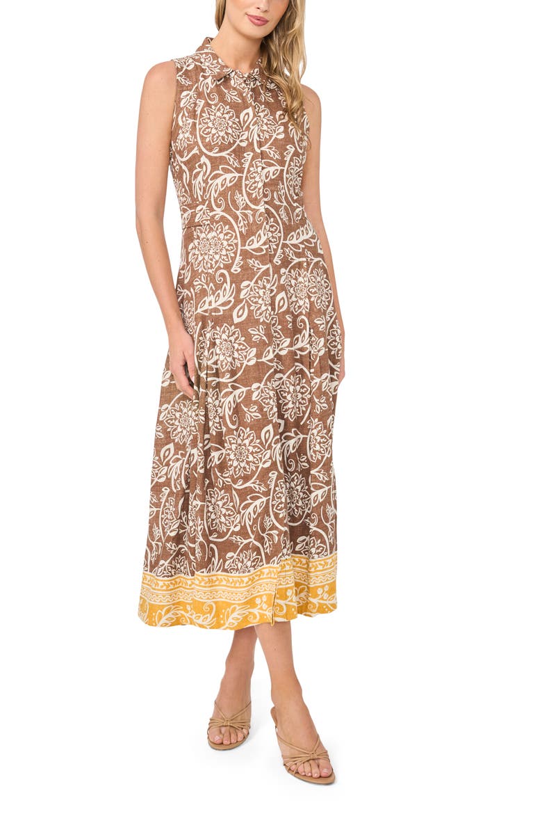 Floral Sleeveless Shirtdress, Main, color, CAFE