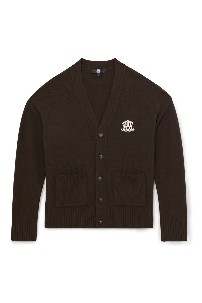 Morris Embroidered Wool Cardigan, Alternate, color, BROWN