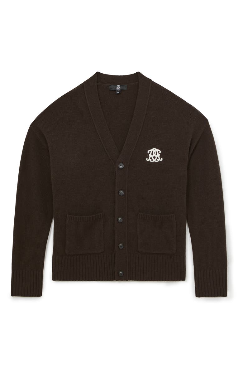 Reiss Morris Embroidered Wool Cardigan, Alternate, color, Brown