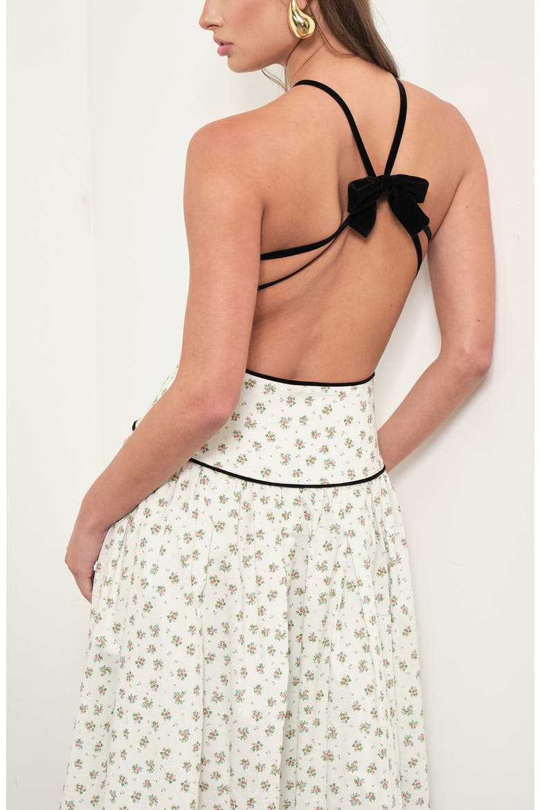 Harlow Bow Detail Floral Open Back Cotton Midi Dress, Alternate, color, SPRIGGED FLORAL