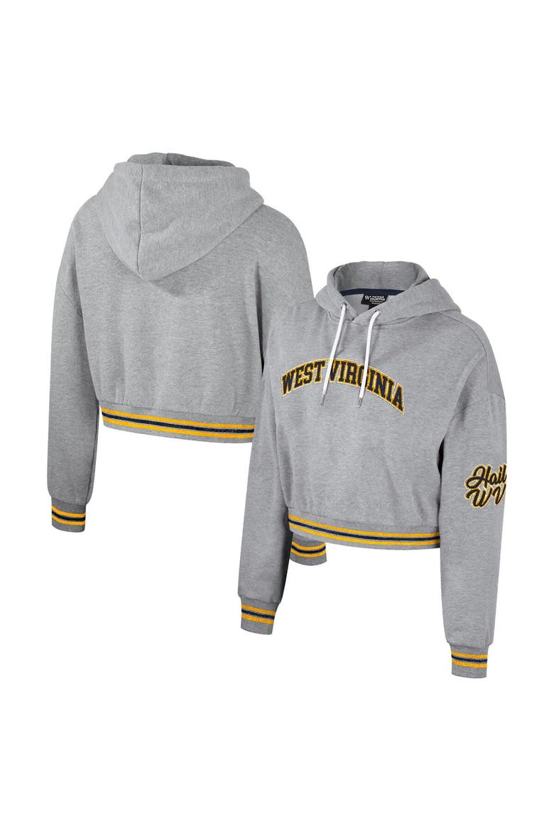 Women's The Wild Collective Heather Gray West Virginia Mountaineers Cropped Shimmer Pullover Hoodie, Alternate, color, Heather Gray