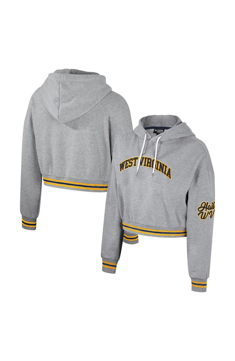 THE WILD COLLECTIVE Women's The Wild Collective Heather Gray West Virginia Mountaineers Cropped Shimmer Pullover Hoodie, Alternate, color, Heather Gray