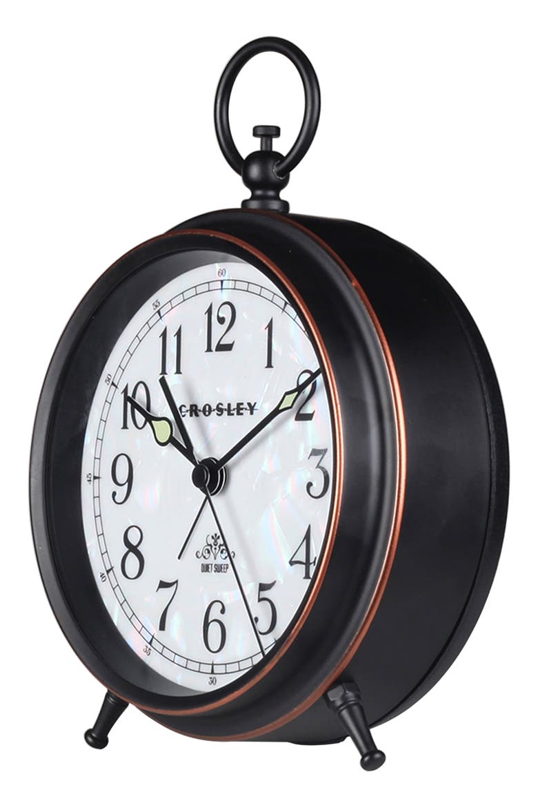 Mother Of Pearl Analog Alarm Clock, Alternate, color, BLACK