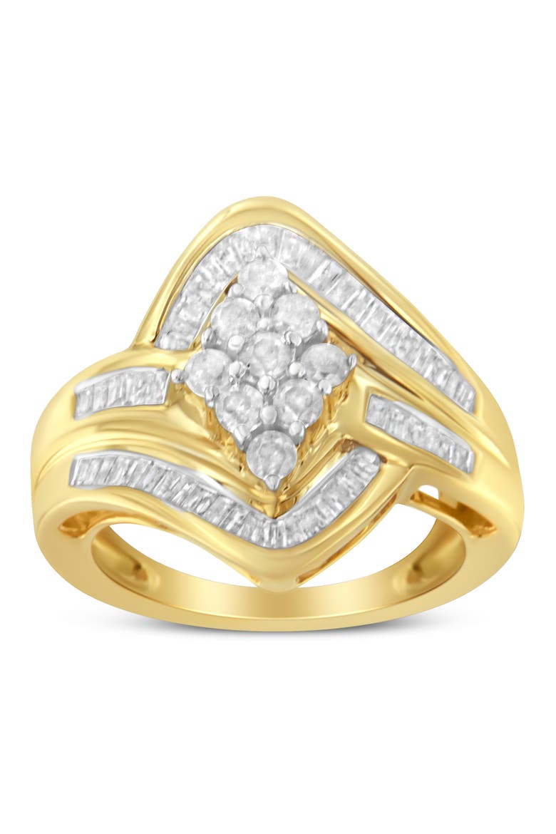 10K Yellow Gold over .925 Sterling Silver 1.0 Cttw Diamond Bypass Cluster Ring, Alternate, color, Yellow Gold over Silver