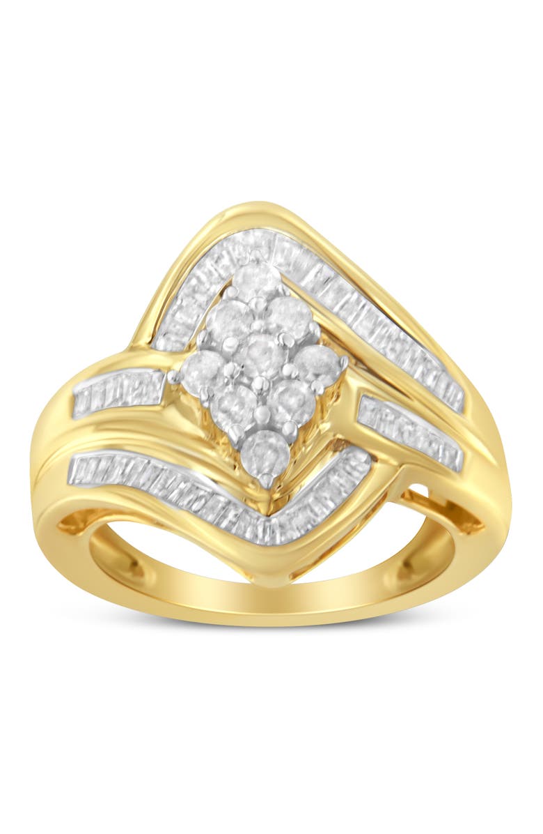 Haus of Brilliance 10K Yellow Gold over .925 Sterling Silver 1.0 Cttw Diamond Bypass Cluster Ring, Alternate, color, Yellow Gold Over Silver