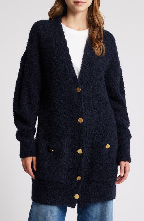 Frame Boucle Boyfriend Cardigan In Navy In Blue