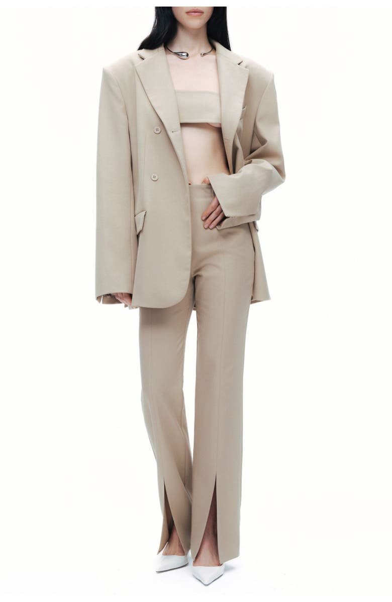 Nocturne Beige Oversized Blazer Jacket with Structured Shoulders, Alternate, color, 