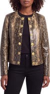 Bagatelle Snakeskin Print Faux Leather Collarless Jacket