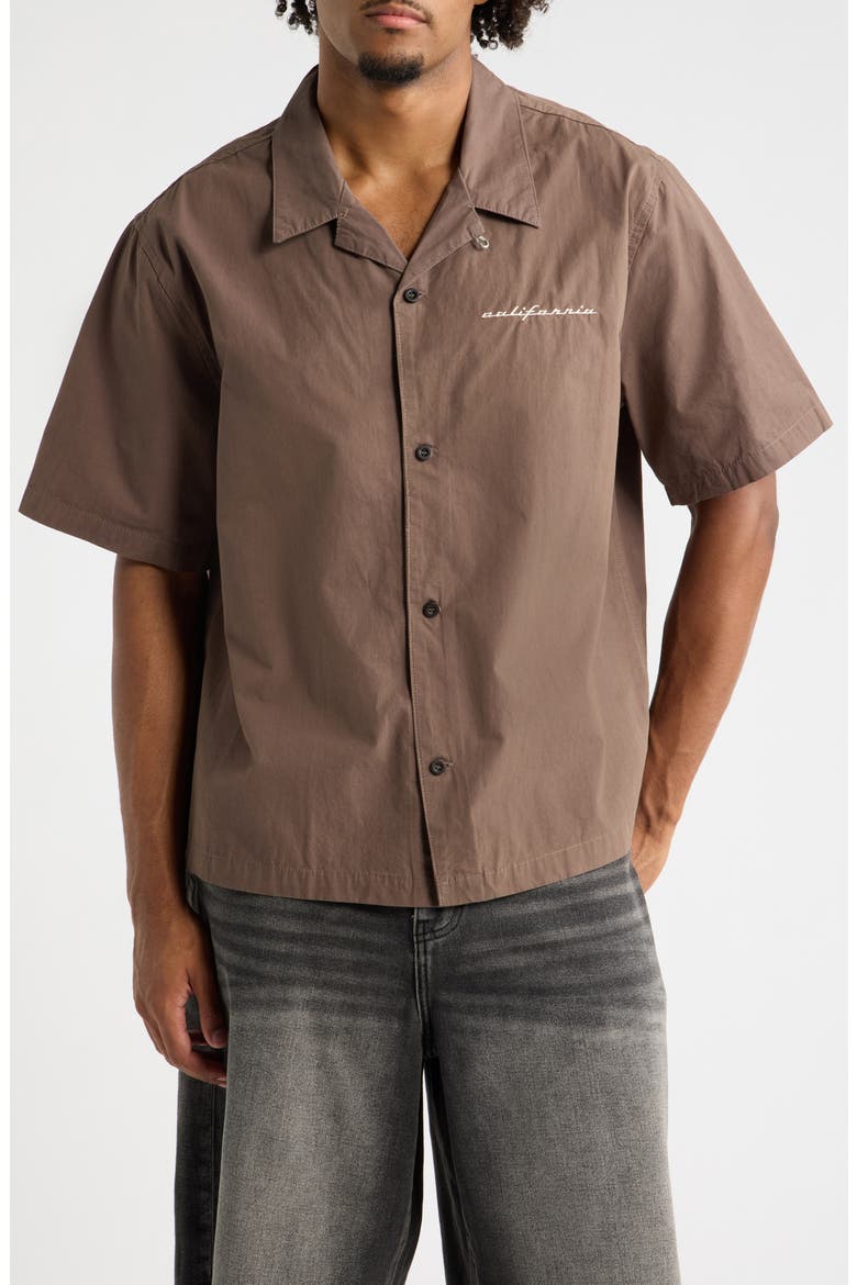 CA Embroidered Camp Shirt, Main, color, BROWN