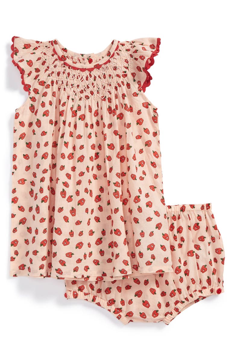 Stella McCartney Kids Apple Print Flutter Sleeve Dress & Bloomers, Main, color, 