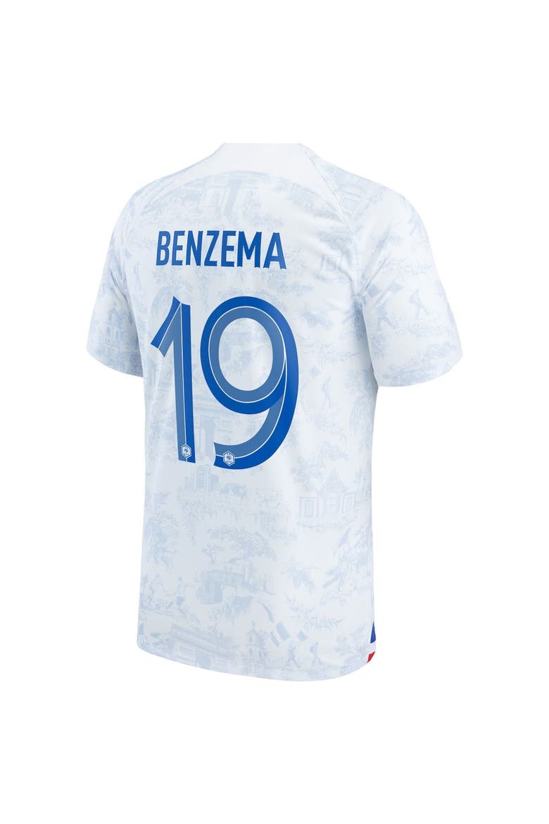 Men's Nike Karim Benzema White France National Team 2022/23 Away Breathe Stadium Replica Player Jersey, Alternate, color, White