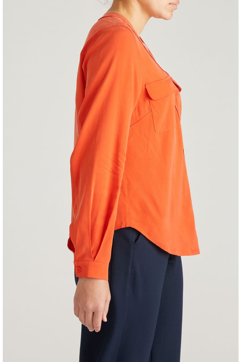 Cooling V-Neck Button-Up Shirt, Alternate, color, ORANGE FLAME