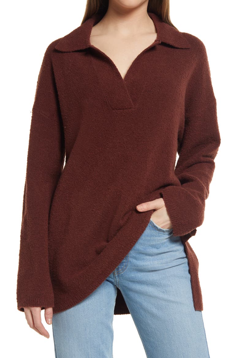 Oversize Polo Sweater, Main, color, BROWN CHOCOLATE