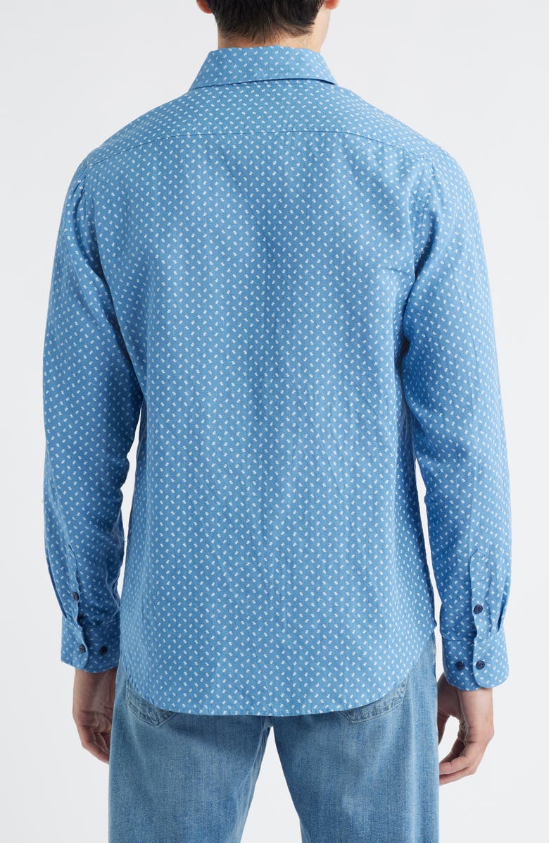 Schott NYC Calico Print Linen Button-Up Shirt, Alternate, color, Light Blue