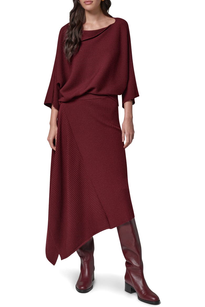 Ruffle Detail Merino Wool Sweater Skirt, Alternate, color, BLK CHERRY