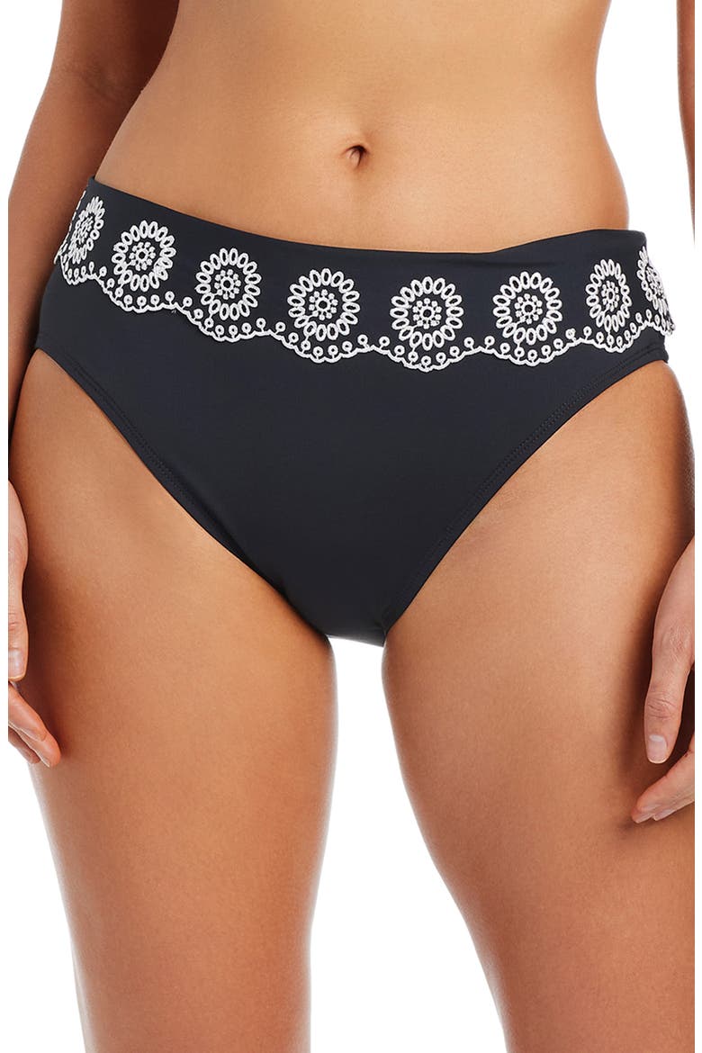 Foldover Hipster Bikini Bottoms, Main, color, BLACK/ WHITE