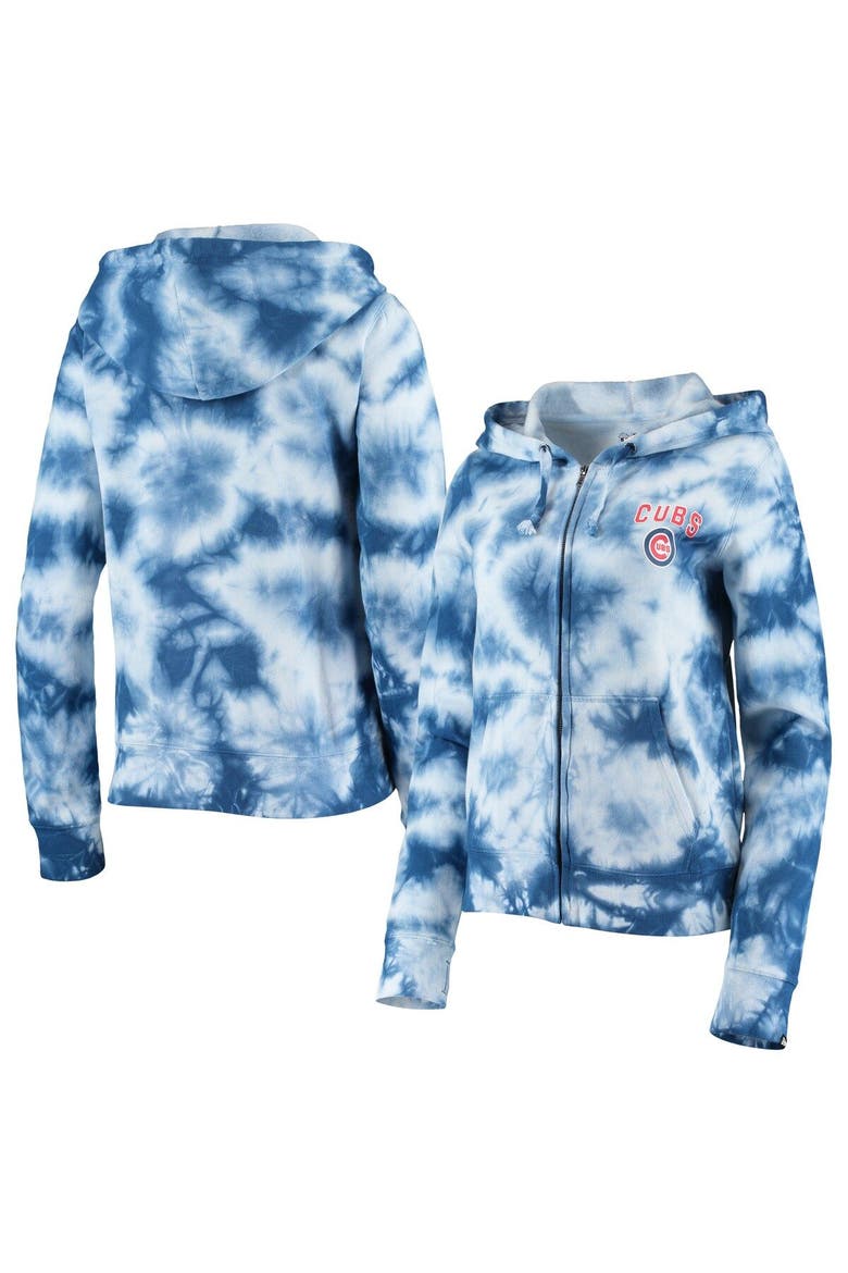 Women's New Era Royal Chicago Cubs Tie-Dye Fleece Full-Zip Hoodie, Main, color, Royal