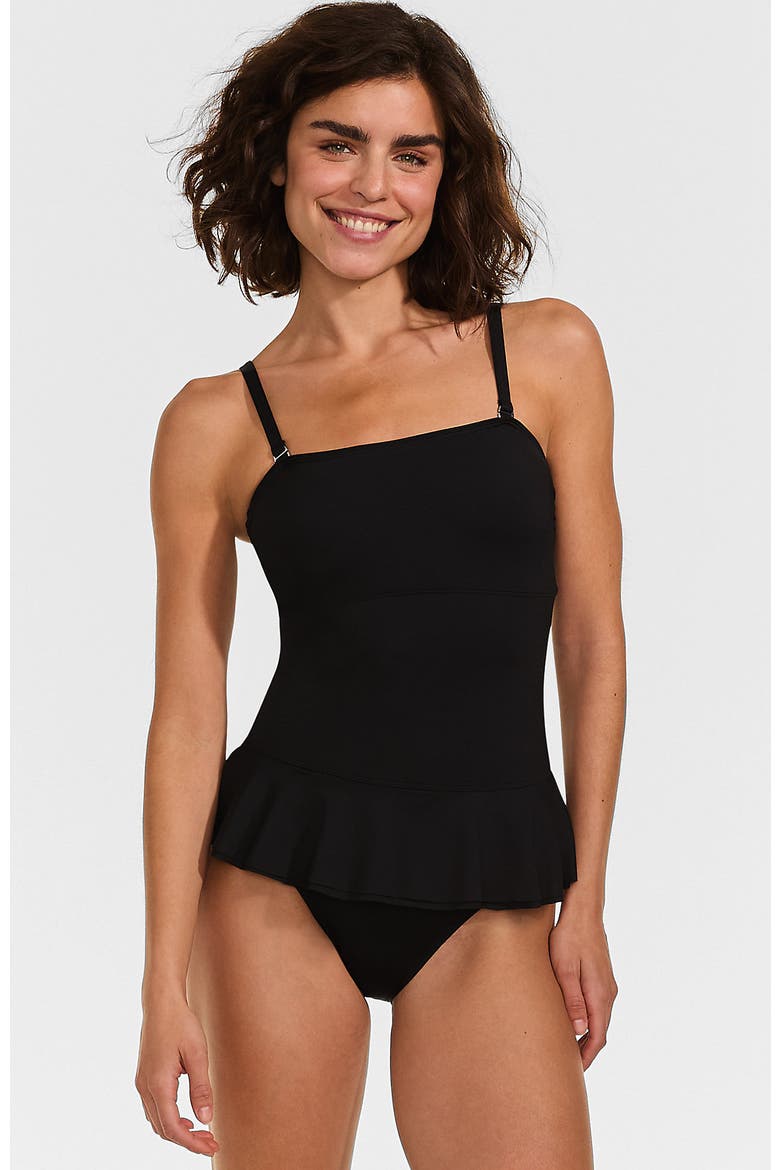 Sculpting Suit Ruffle Bandeau One Piece Swimsuit, Main, color, Black